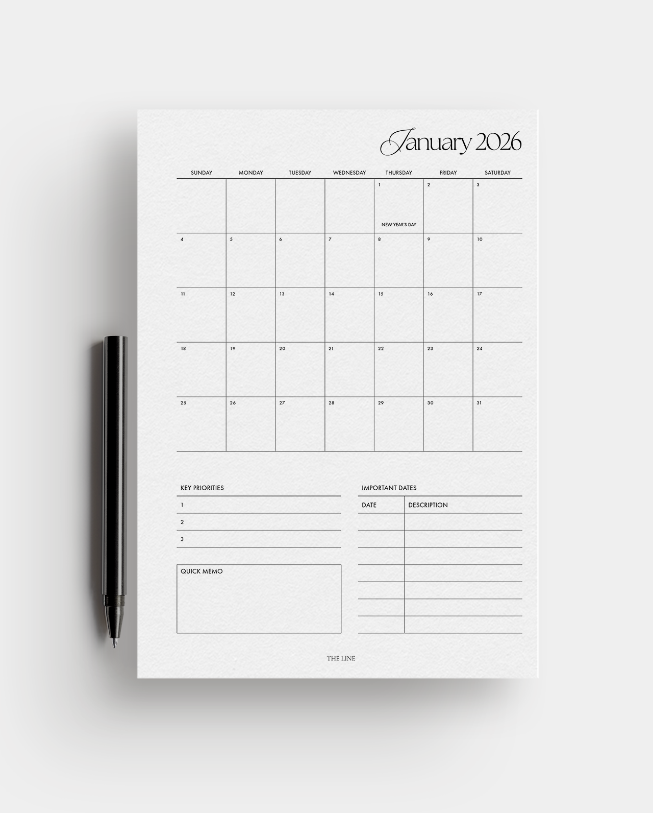 2026 Monthly Calendar & Lined Planner Inserts (Mo2P)