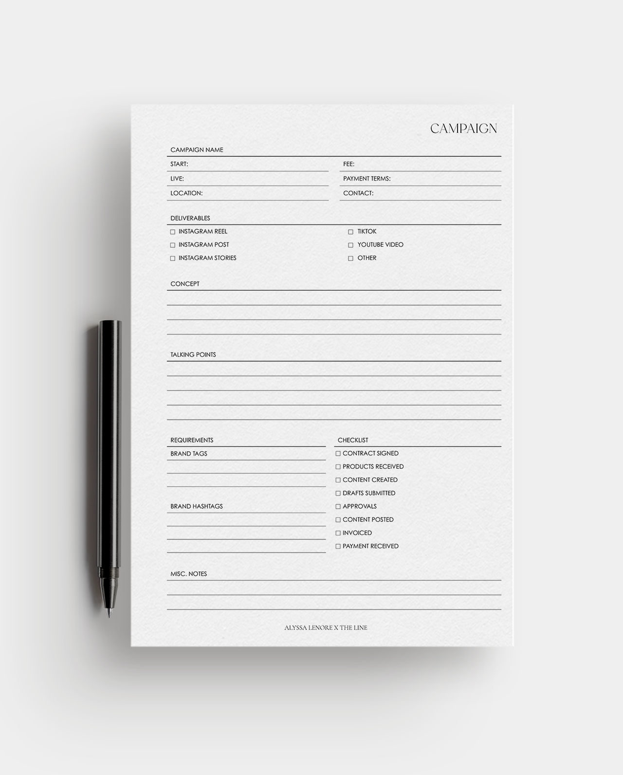 Campaign Planner Inserts | Alyssa Lenore x The Line