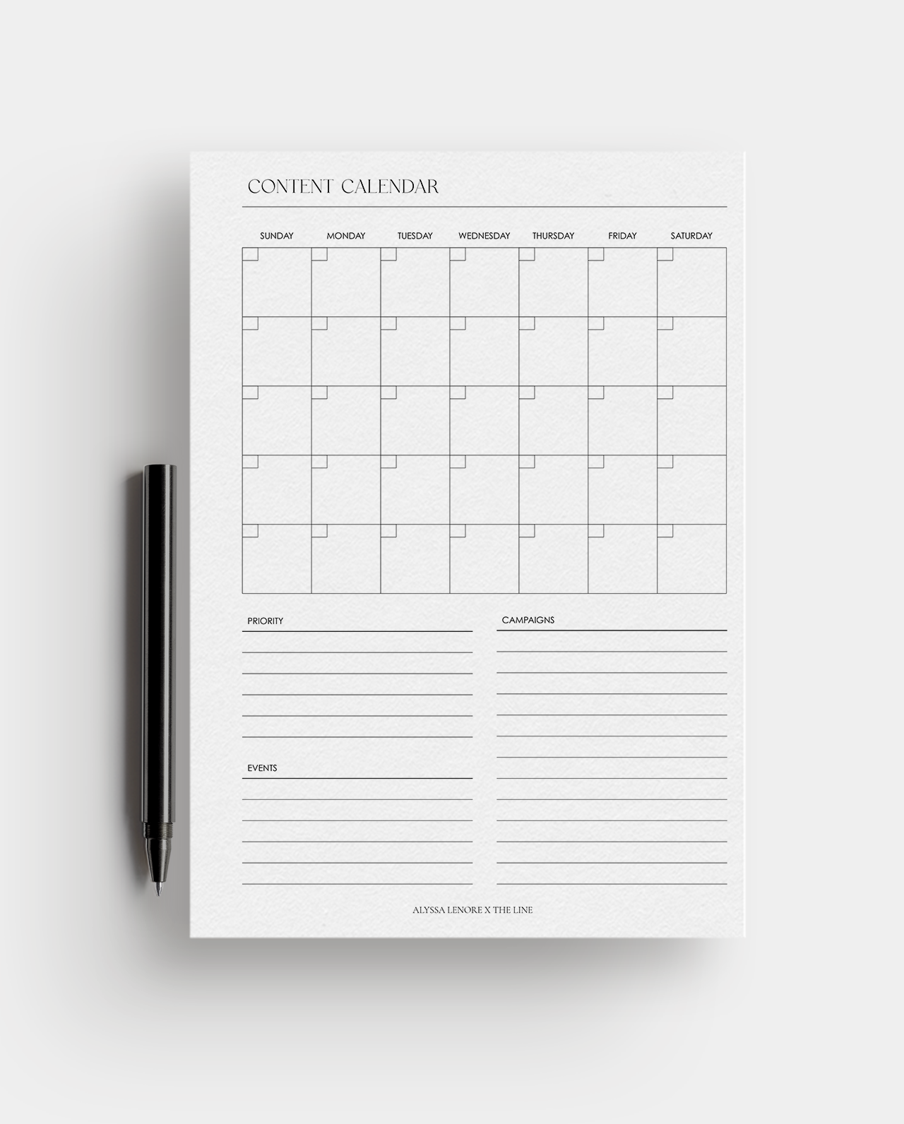 Content Calendar Planner Inserts | Alyssa Lenore x The Line