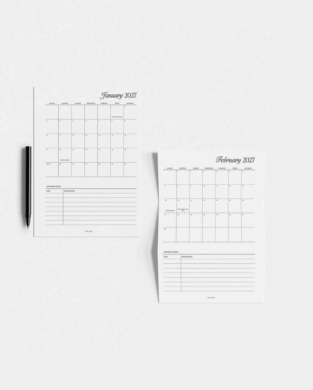 2027 Monthly Calendar Overview Planner Inserts (Mo1P)