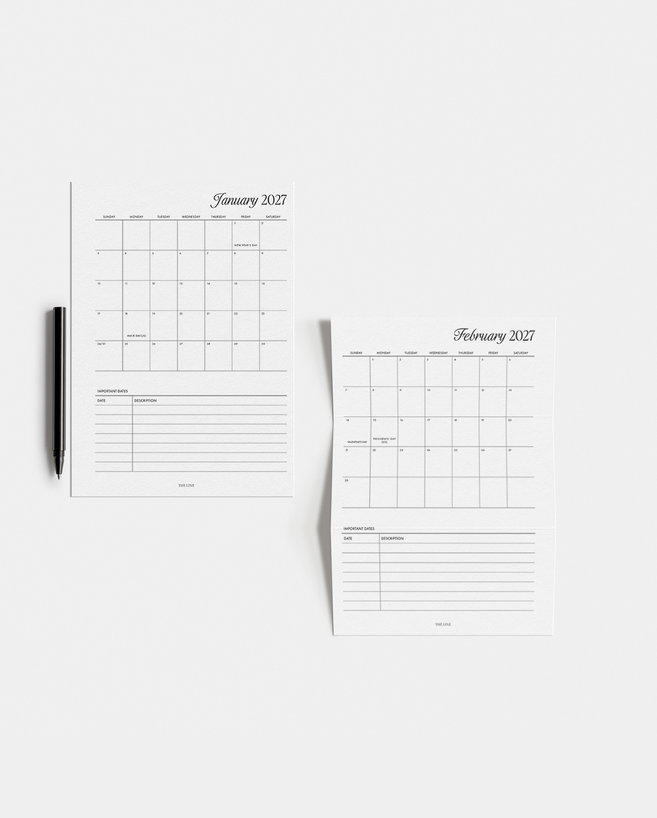 2027 Monthly Calendar Overview Planner Inserts (Mo1P)