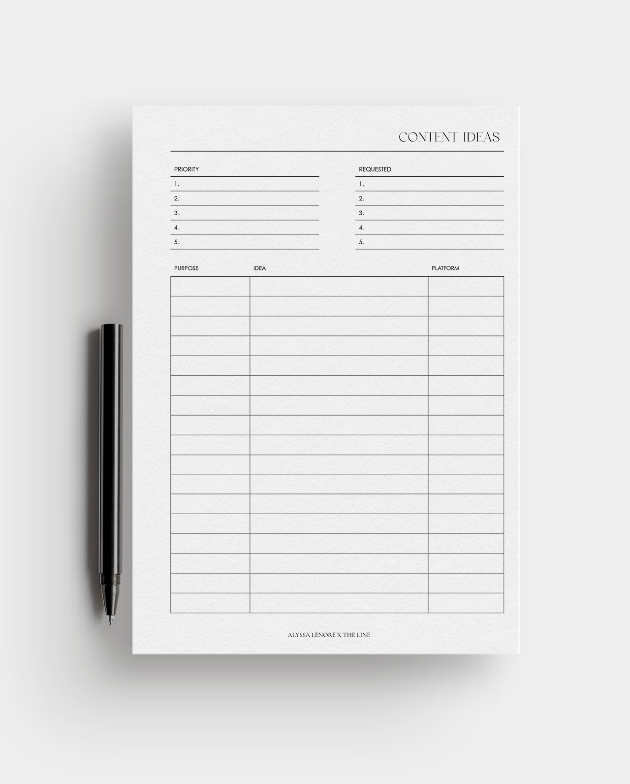 Content Ideas Planner Inserts | Alyssa Lenore x The Line