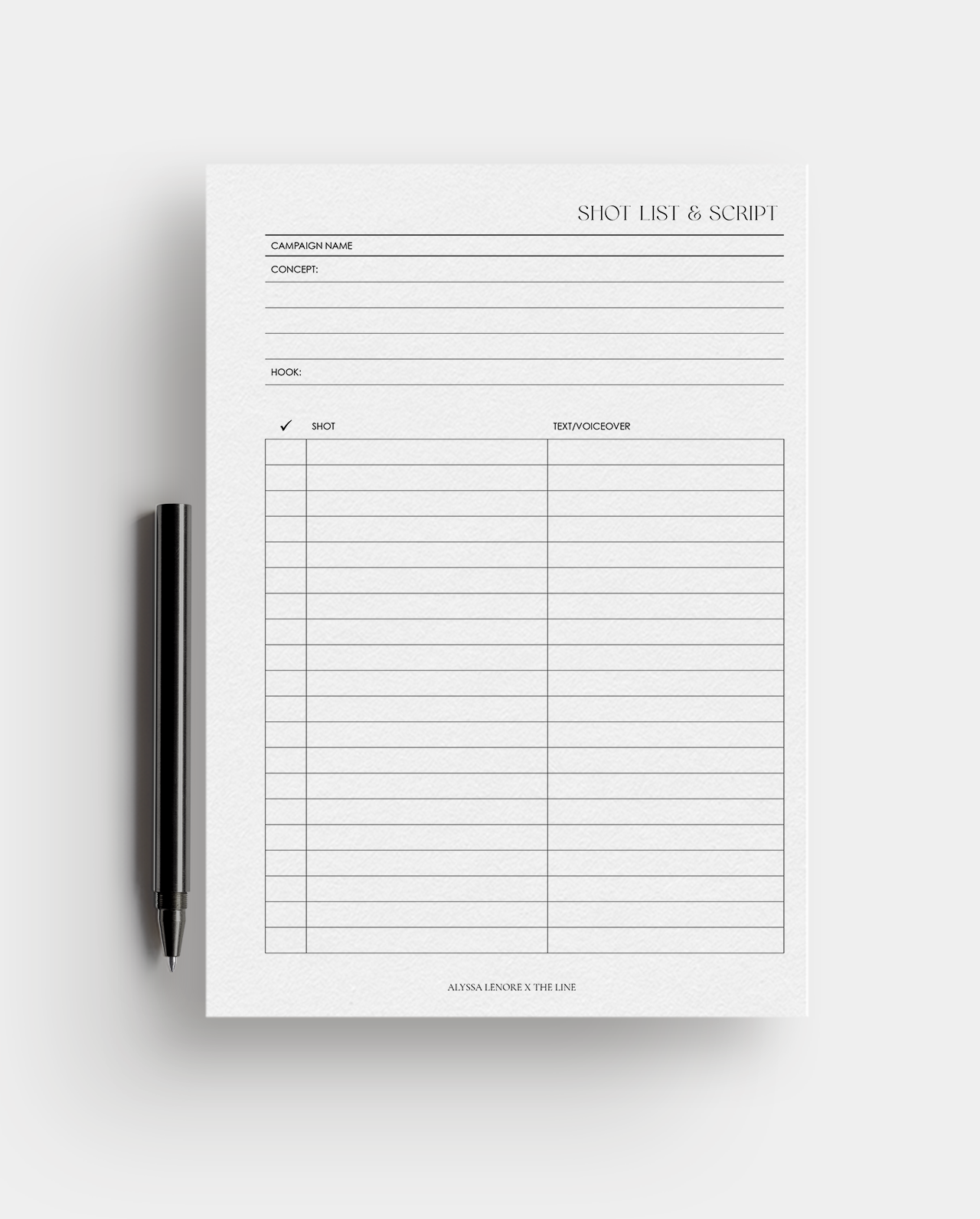 Shot List and Script Planner Inserts | Alyssa Lenore x The Line