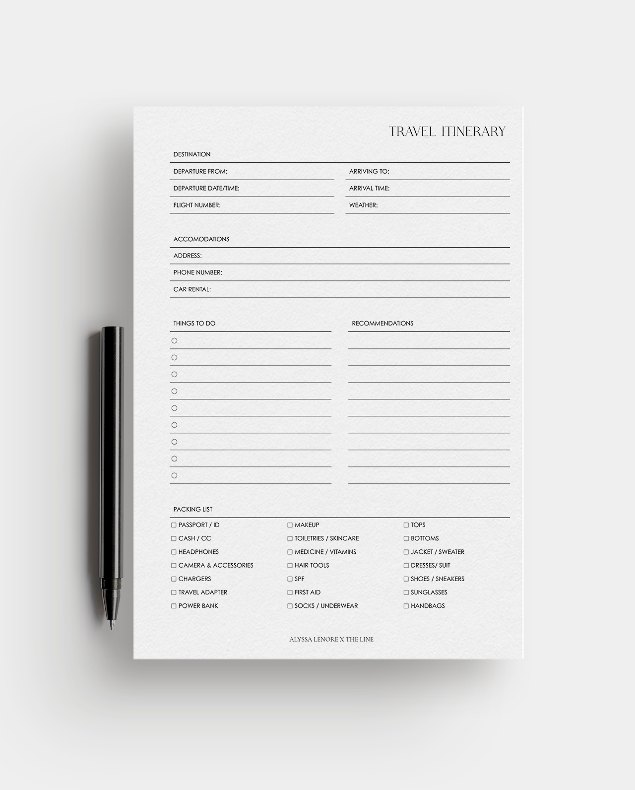 Travel Itinerary & Weekly Planner Inserts | Alyssa Lenore x The Line