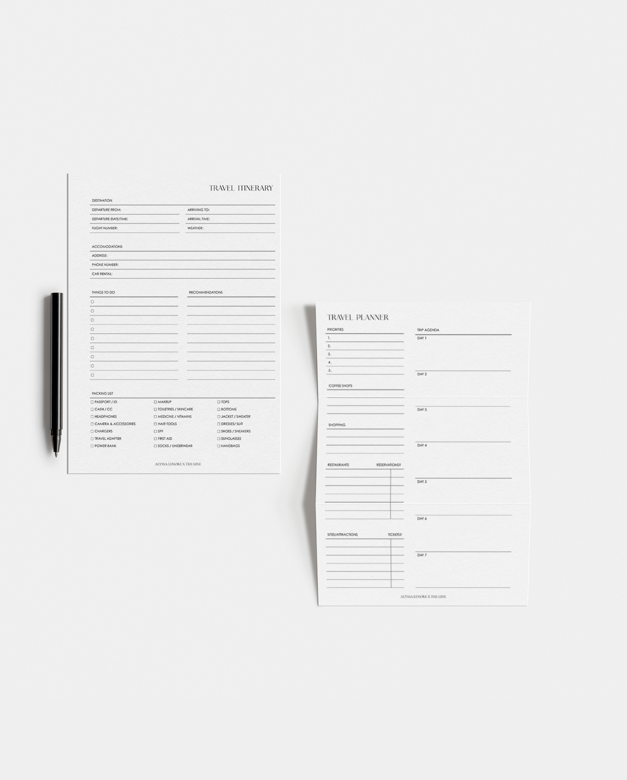 Travel Itinerary & Weekly Planner Inserts | Alyssa Lenore x The Line
