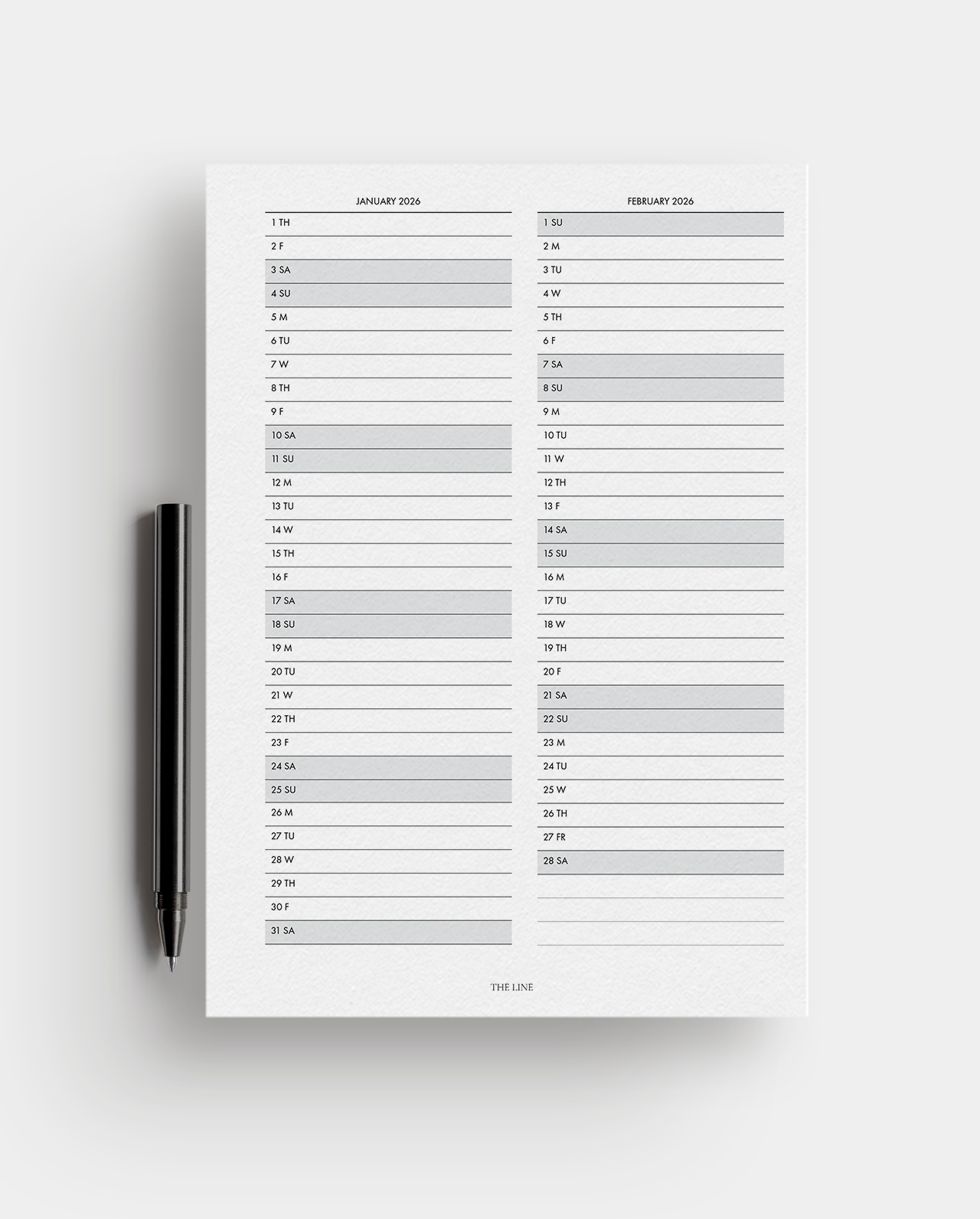 2026 Vertical Monthly Overview Planner Inserts